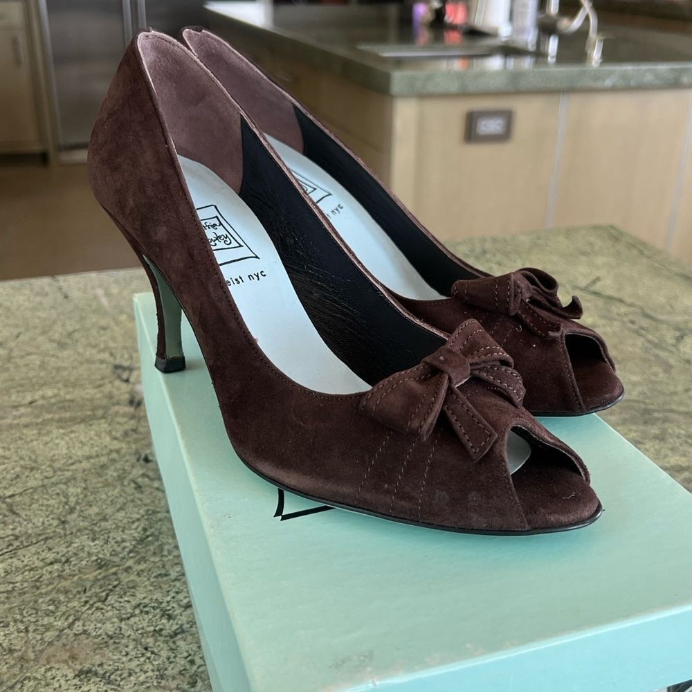 Cynthia Rowley Brown Suede Peep-Toe Heels